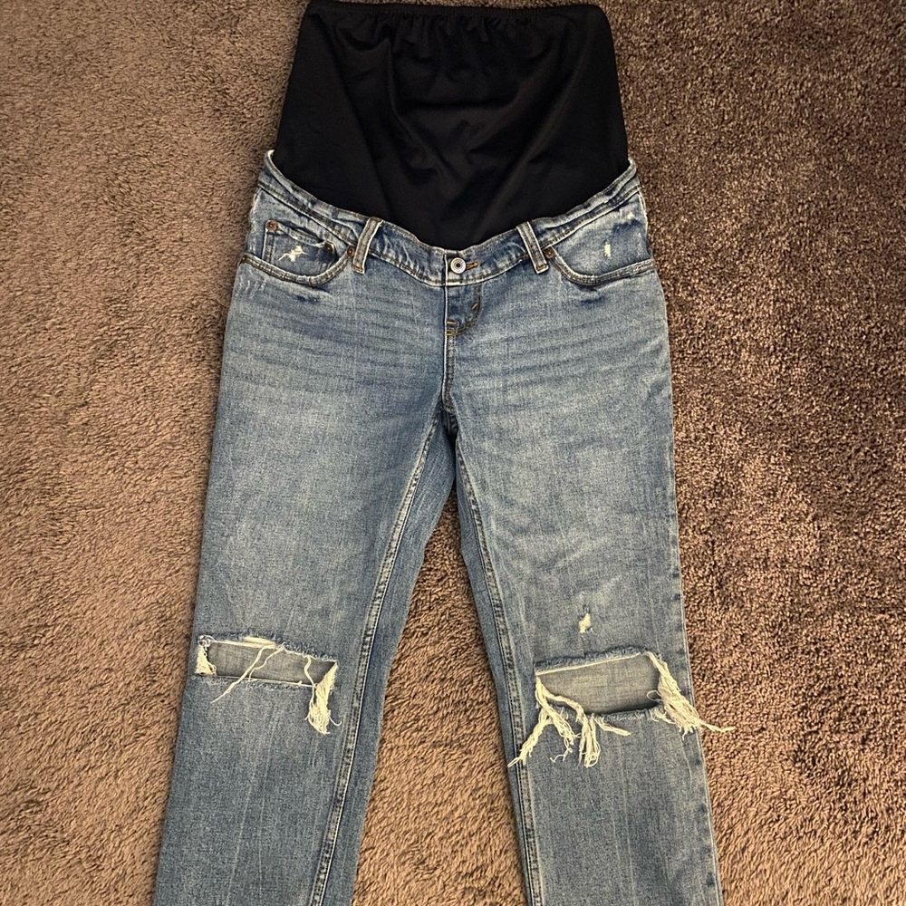 Abercrombie & Fitch Maternity Distressed Blue Jeans with Support Panel